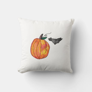 Pumpkin with Grey Bat Cushion
