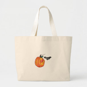 Pumpkin with Grey Bat  Large Tote Bag