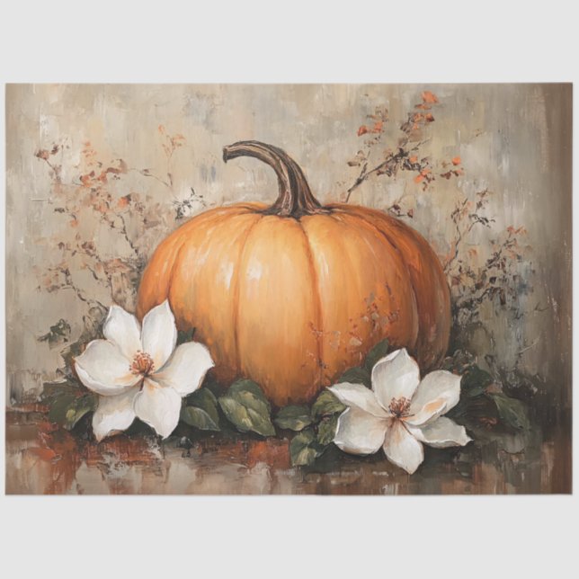 Pumpkin with Magnolia Blossoms Tissue Paper (Front)