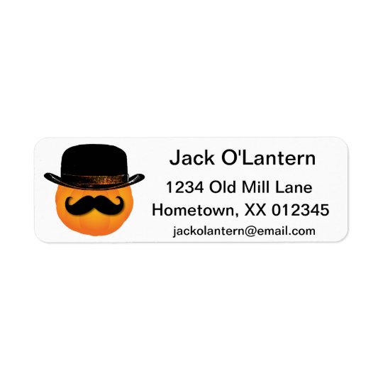 Pumpkin with moustache and hat label return address label