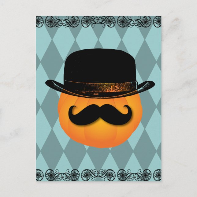 Pumpkin with moustache and hat postcard (Front)