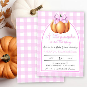 Pumpkin with pink bow arch baby shower invitation