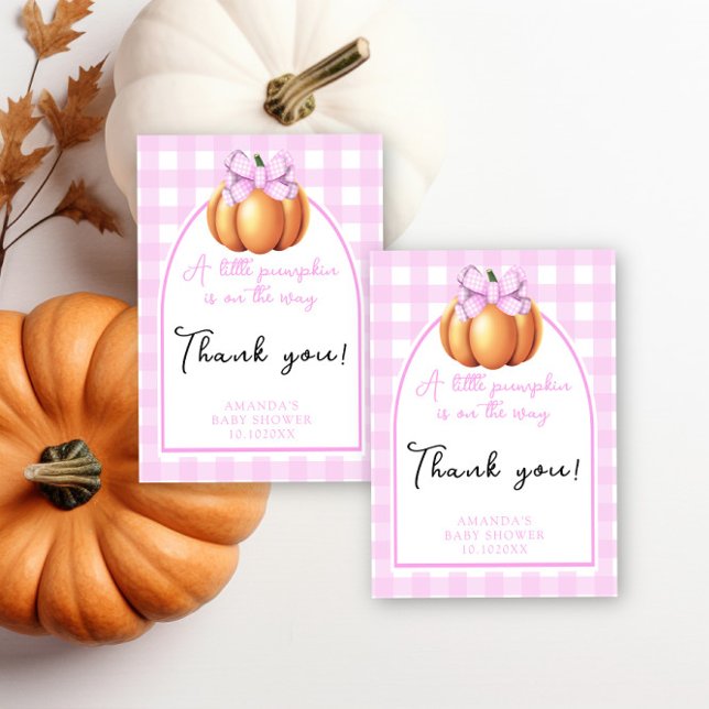 Pumpkin with pink bow arch baby shower thank you card (Creator Uploaded)
