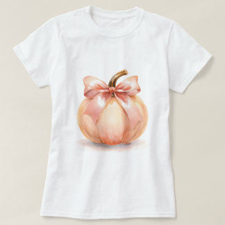 Pumpkin With Pink Bow Halloween  T-Shirt