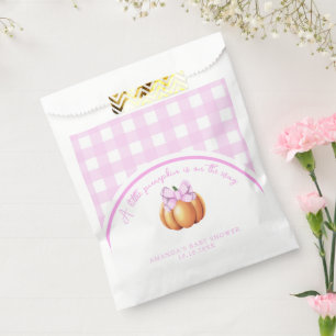 Pumpkin with pink bow in cage baby shower favour bags