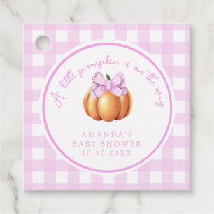 Pumpkin with pink bow in cage baby shower favour tags