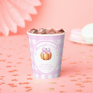Pumpkin with pink bow in cage baby shower paper cups