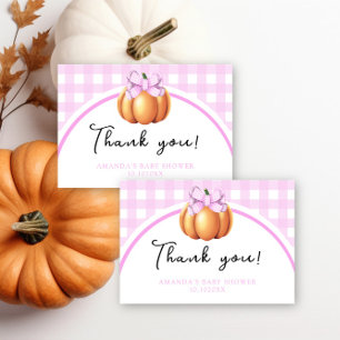 Pumpkin with pink bow thank you baby shower card