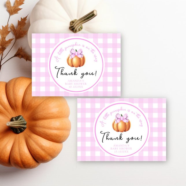 Pumpkin with pink bow thank you baby shower card (Creator Uploaded)