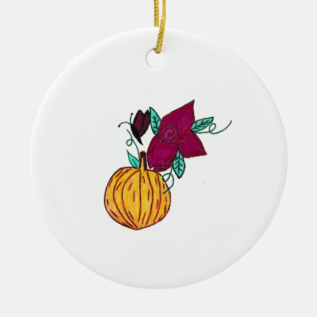 Pumpkin with Purple Butterfly  Ceramic Tree Decoration (Front)