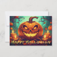 Pumpkin with Scary Face Among Candles, Halloween