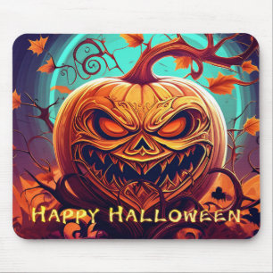 Pumpkin with Scary Face Among Candles, Halloween Mouse Mat