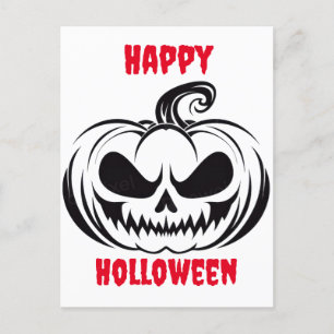 Pumpkin with skull face stencil postcard