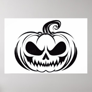 Pumpkin with skull face stencil  poster