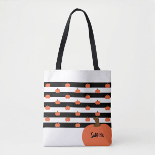Pumpkin with White & Black Stripes - Personalised  Tote Bag