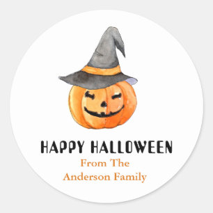 Pumpkin with Witch hat Halloween Classic Round Sticker