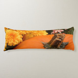 Pumpkin With Yellow And Coral Mums Body Cushion