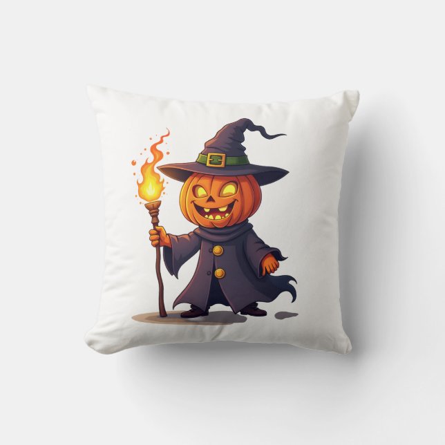Pumpkin Wizard � Magical Halloween Sorcerer Tee Cushion (Front)
