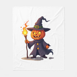 Pumpkin Wizard – Magical Halloween Sorcerer Tee Fleece Blanket