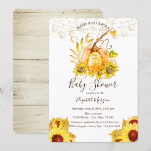 Pumpkin, Wood Texture,Sunflowers Baby Shower Invitation