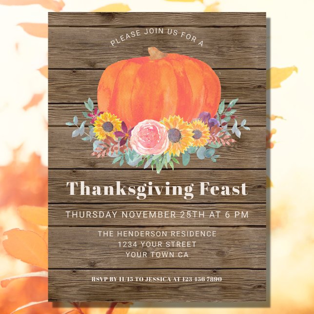 Pumpkin Wood Thanksgiving Dinner Invitation  (Creator Uploaded)