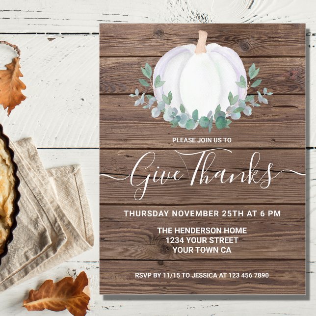Pumpkin Wood Thanksgiving Postcard Invitation (Creator Uploaded)