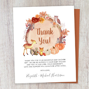 Pumpkin Woodland Animals Baby Shower Thank You