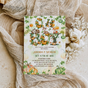 Pumpkin & Woodland Animals Fall Baby Shower Invitation