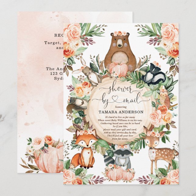 Pumpkin Woodland Wild Animals Shower By Mail Invitation (Front/Back)