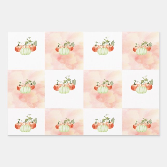 Pumpkin Wrapping Paper Flat Sheet Set of 3 (Front)