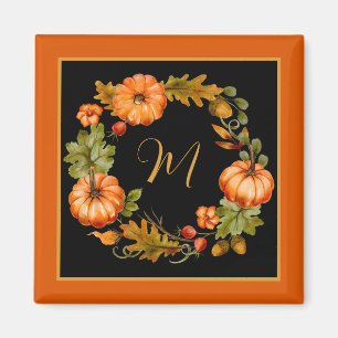 Pumpkin wreath monogram  magnet