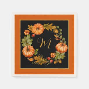 Pumpkin wreath monogram napkin