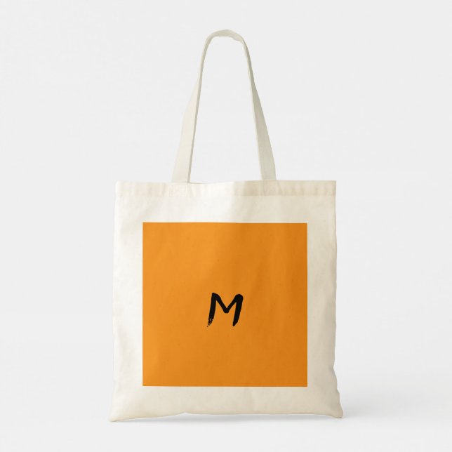 Pumpkin Yellow Autumn Fall Simple Monogrammed Tote Bag (Back)