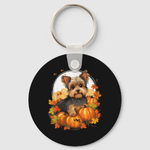 Pumpkin Yorkie Dog Halloween Thanksgiving Key Ring
