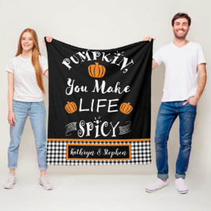 Pumpkin You Make Life Spicy Fall Buffalo Checks Fleece Blanket