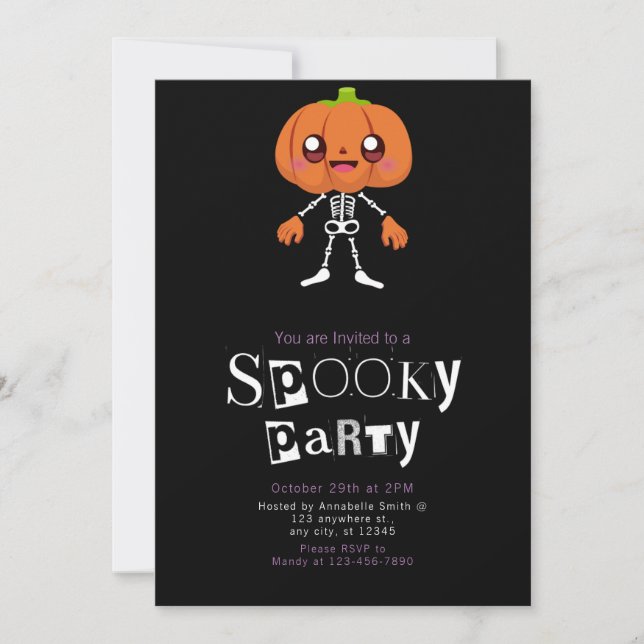Pumpkinhead Cute Modern Minimalist Halloween Invitation (Front)