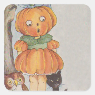 Pumpkinhead Jack O Lantern Black Cat Owl Square Sticker