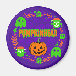 Pumpkinhead Orange and Green With Fancy Circle Magnet