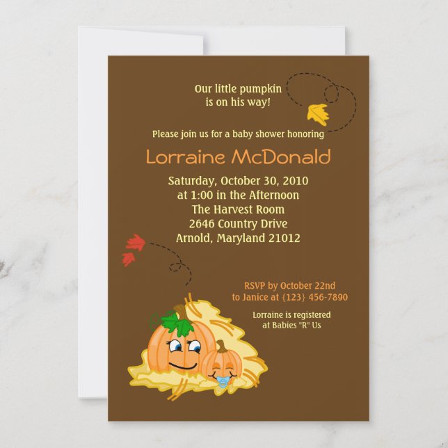 Pumpkins 5x7 Fall Autumn Baby Shower Invitation (Front)