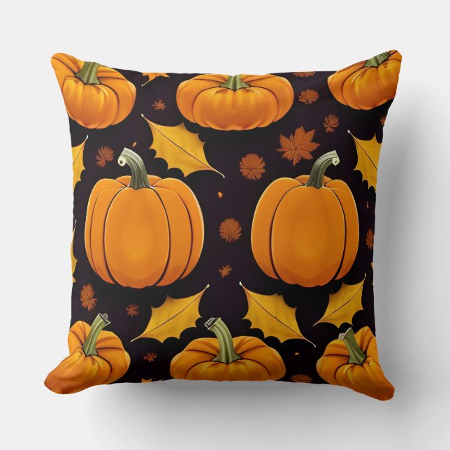 Pumpkins and Autumn Leaves Cushion (Front)