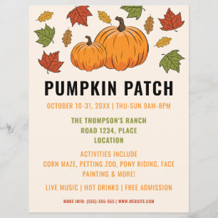 Pumpkins And Autumn Leaves Custom Pumpkin Patch Flyer