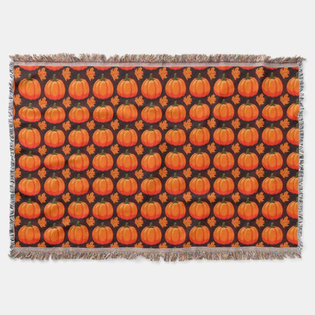 Pumpkins and Autumn Leaves Throw Blanket (Front)