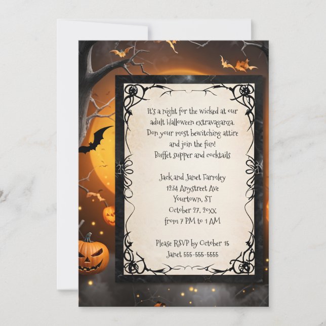 Pumpkins and Bats Halloween Invitation (Front)