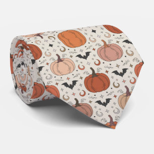 Pumpkins and Bats Halloween Pattern Tie