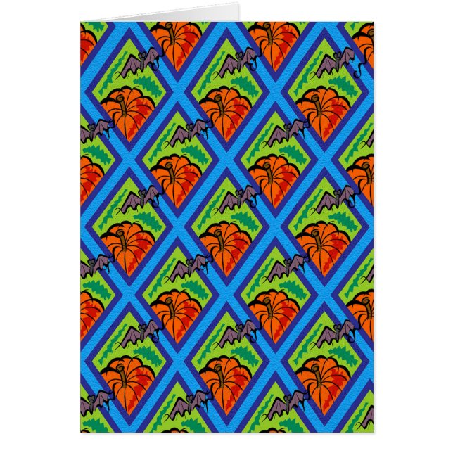 Pumpkins and Bats in Patterns of Green/Blue (Front)