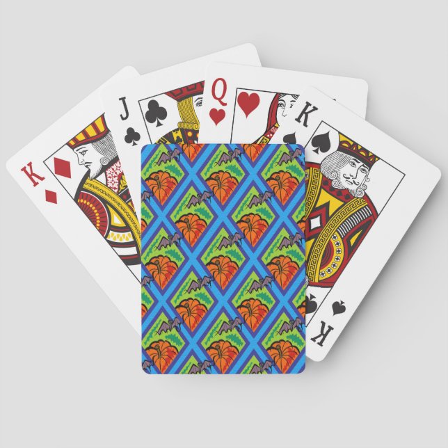 Pumpkins and Bats in Patterns of Green/Blue Playing Cards (Back)