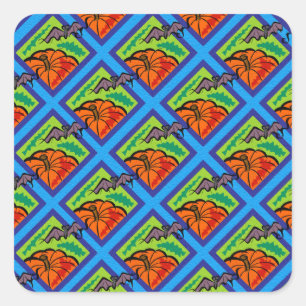 Pumpkins and Bats in Patterns of Green/Blue Square Sticker
