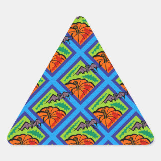 Pumpkins and Bats in Patterns Triangle Stickers