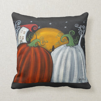 Pumpkins and Black Cat Fall Art Throw Pillow