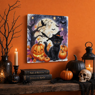 Pumpkins and Black Cats Halloween Wall Clock